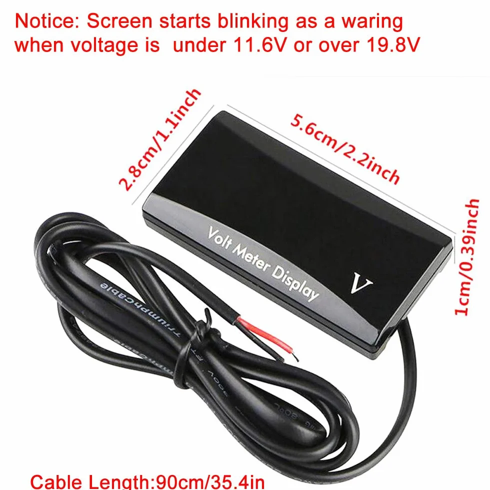 Greluma 1 Pezzo Voltmetro Digitale, Impermeabile DC 12V LED con Schermo per Moto, Auto con Morsetti per Cavi
