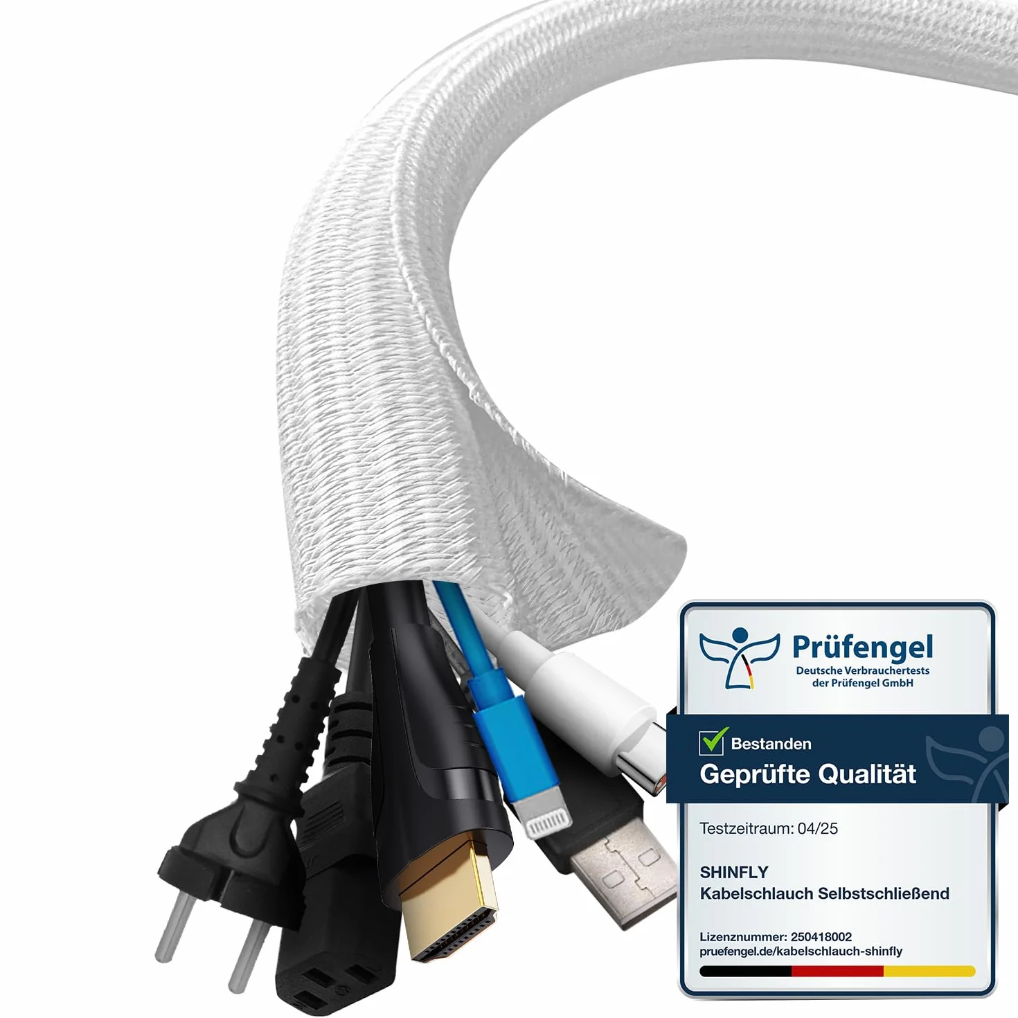 shinfly Guaina Nascondi Cavi 13mm-3m, Copricavo Elettrico Autoavvolgente Tagliabile ed Espandibile, Raccogli Cavi per Scrivania, TV, Computer, Ufficio, Casa, Auto - Bianco
