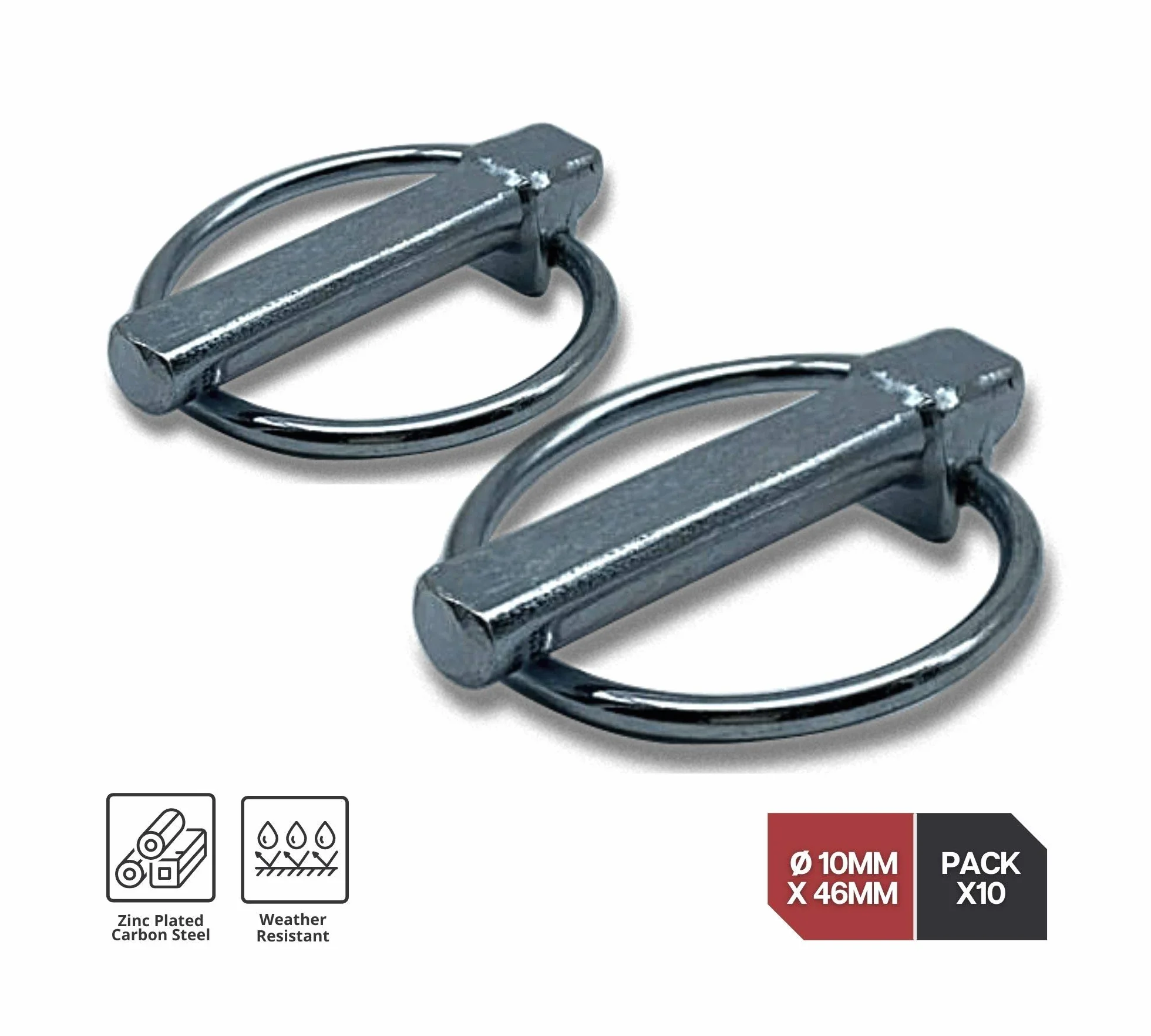 DOJA INDUSTRIAL | Coppiglie ad anello | Misure: 10 x 46 | 10 Pezzi | Copiglie clip agricoli | Acciaio Zincato | Perno a Scatto | Spine a scatto | Uso: Gancio Traino Barca, Trattore, Attrezzi Agricoli