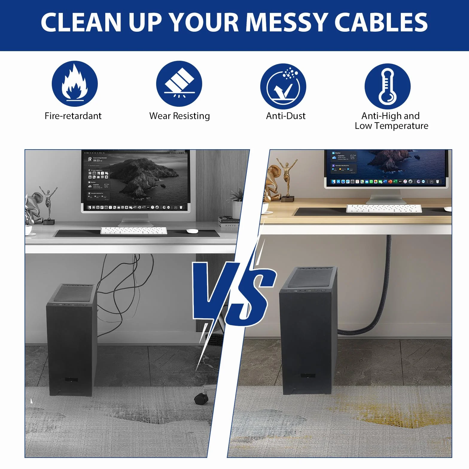 Romon 3m Guaina Cavi Intrecciata, 25-32 mm Flessibile Self-closing Raccogli Cavis, Tagliabile Nascondi Cable Management, Espandibile Copri Cables Elettrici per TV Computer Ufficio Casa Auto- Nero