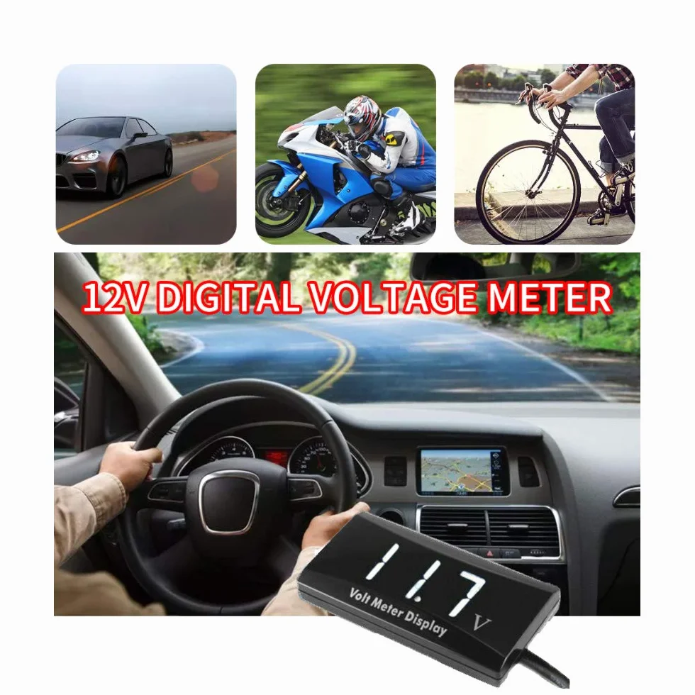 Greluma 1 Pezzo Voltmetro Digitale, Impermeabile DC 12V LED con Schermo per Moto, Auto con Morsetti per Cavi