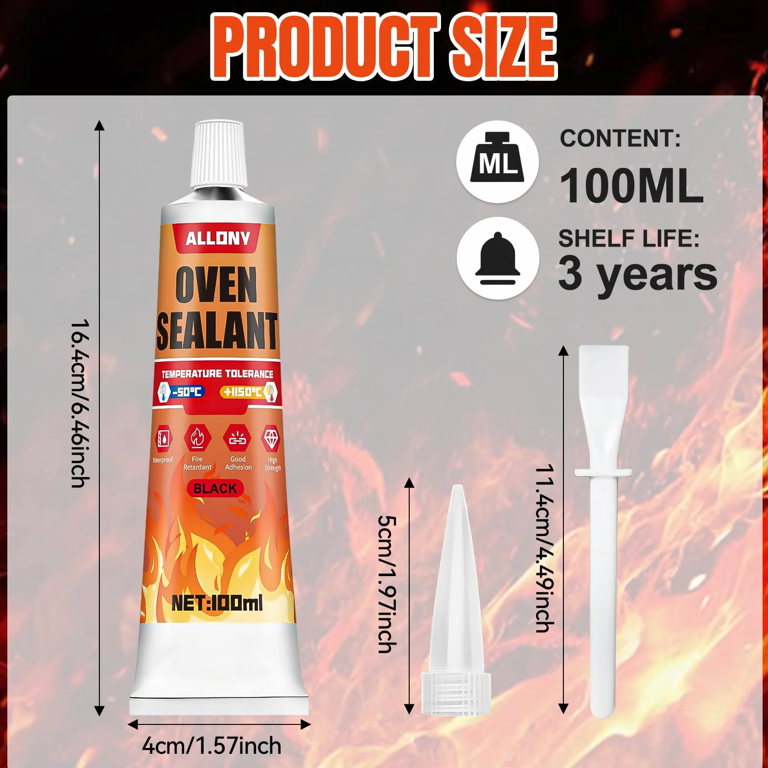 ALLONY Adesivo in silicone nero resistente al calore 1000°C 100 ml