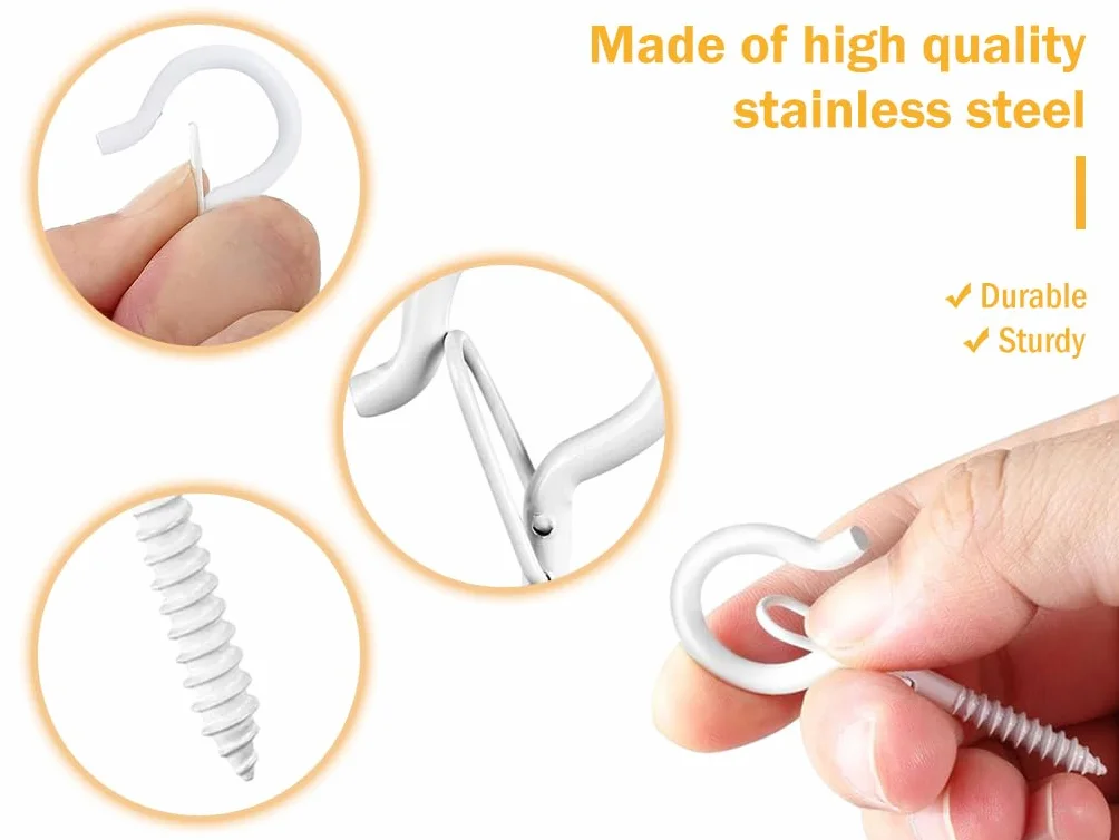 30PCS Ganci Avvitabili Ganci Q-Hanger, Ganci a Vite per Soffitto con Fibbia di sicurezza, Soffitto Chiusura Sicurezza Gancio, Gancio per Vite Acciaio Inossidabile, per Gabbia, Botanica (Bianco)