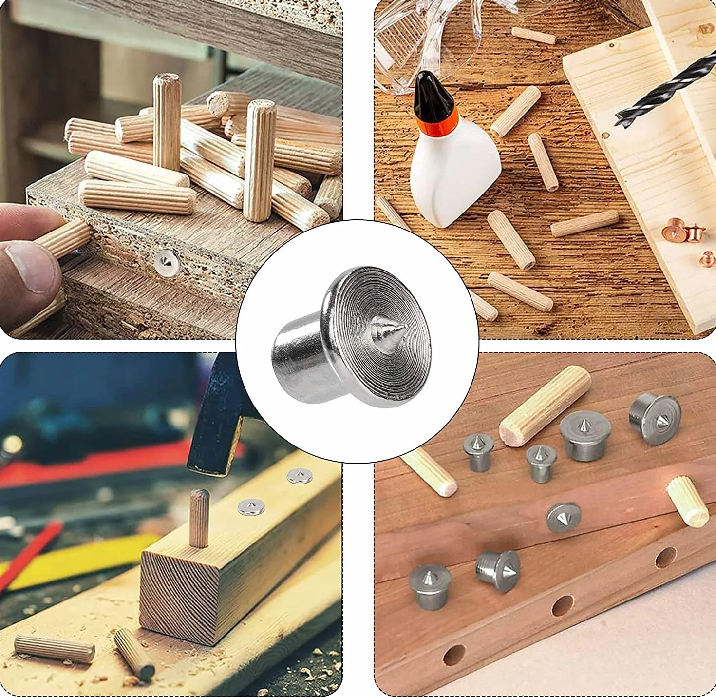 16 pezzi Perno centro di allineamento lavorazione del legno punte strumento di marcatura trapano Strumento di allineamento per la lavorazione del legno al centro,6mm 8mm 10mm 12mm