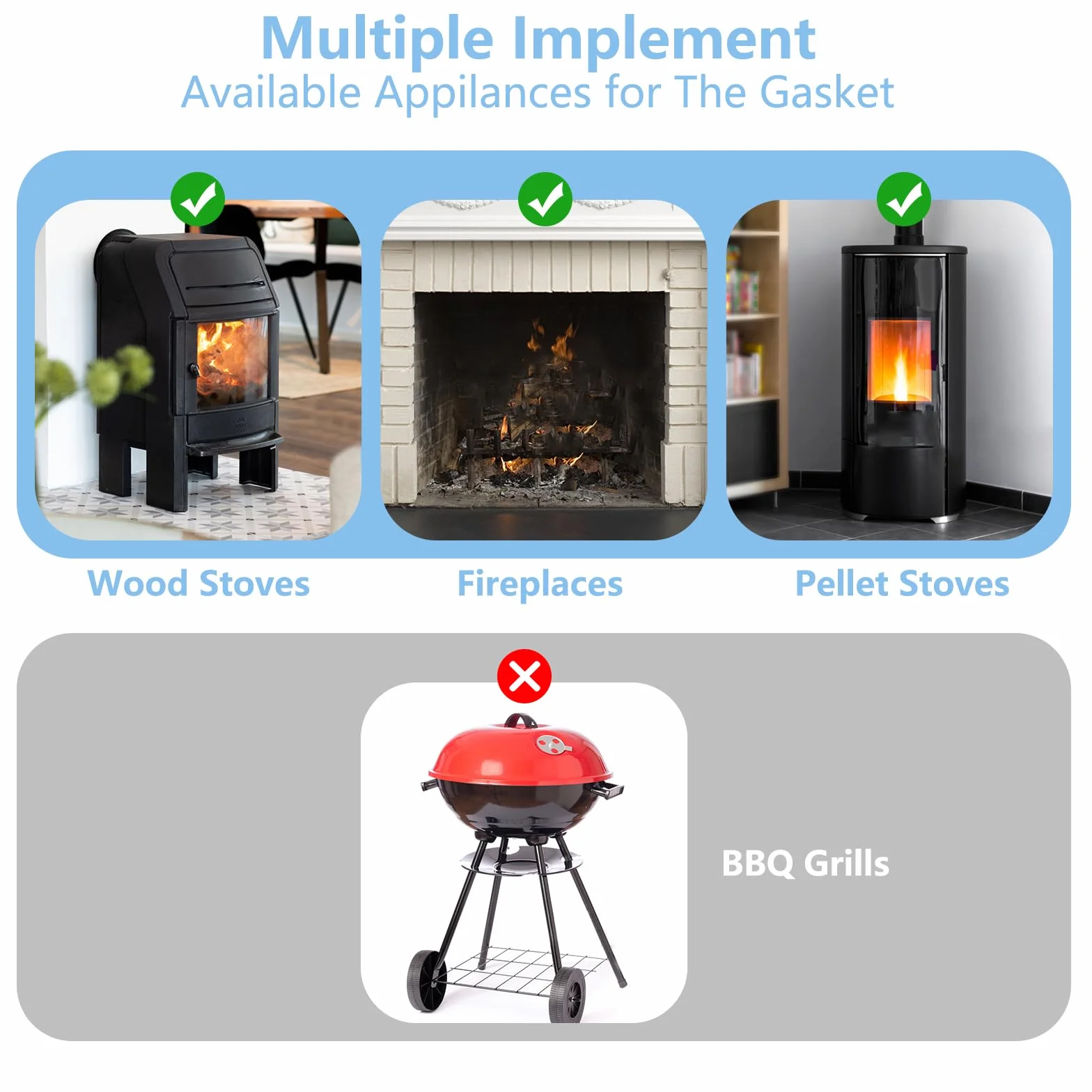 Guarnizione per Porta Stufa, GeeRic Φ12mm*2.5m Guarnizione per Camino+8 Nastri per Alte Temperature Fibra di Corda Ignifugo Guarnizione Isolante in Fibra per Stufe/Tubo di Forno/Caminetto/Camino
