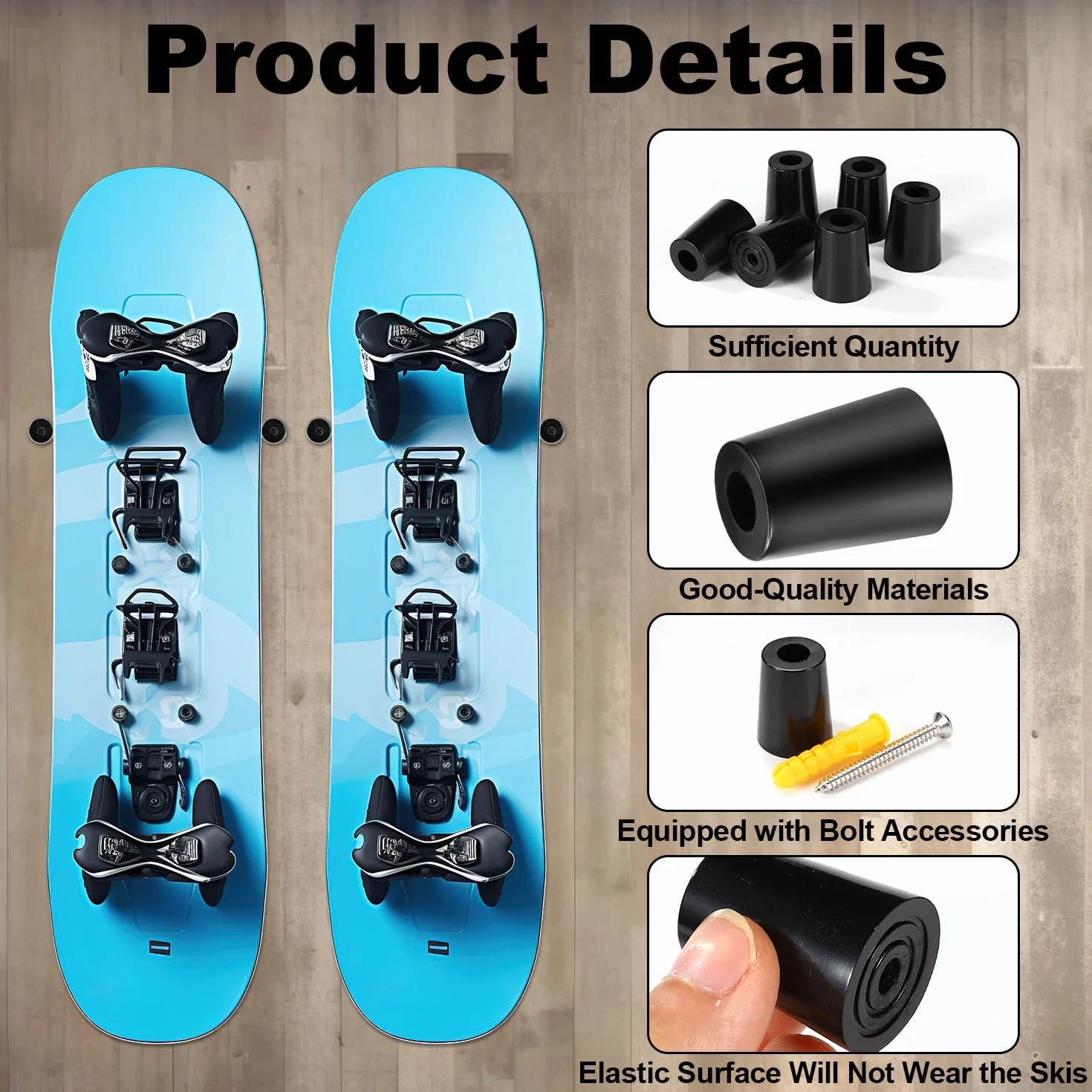 lasuroa 6pz Porta Sci Verticale, Supporto da Parete per Sci con Viti Tasselli di Espansione Porta Snowboard Verticale per Riporre e Mostrare in Modo Sicuro i Tuoi Sci Snowboard(Nero)