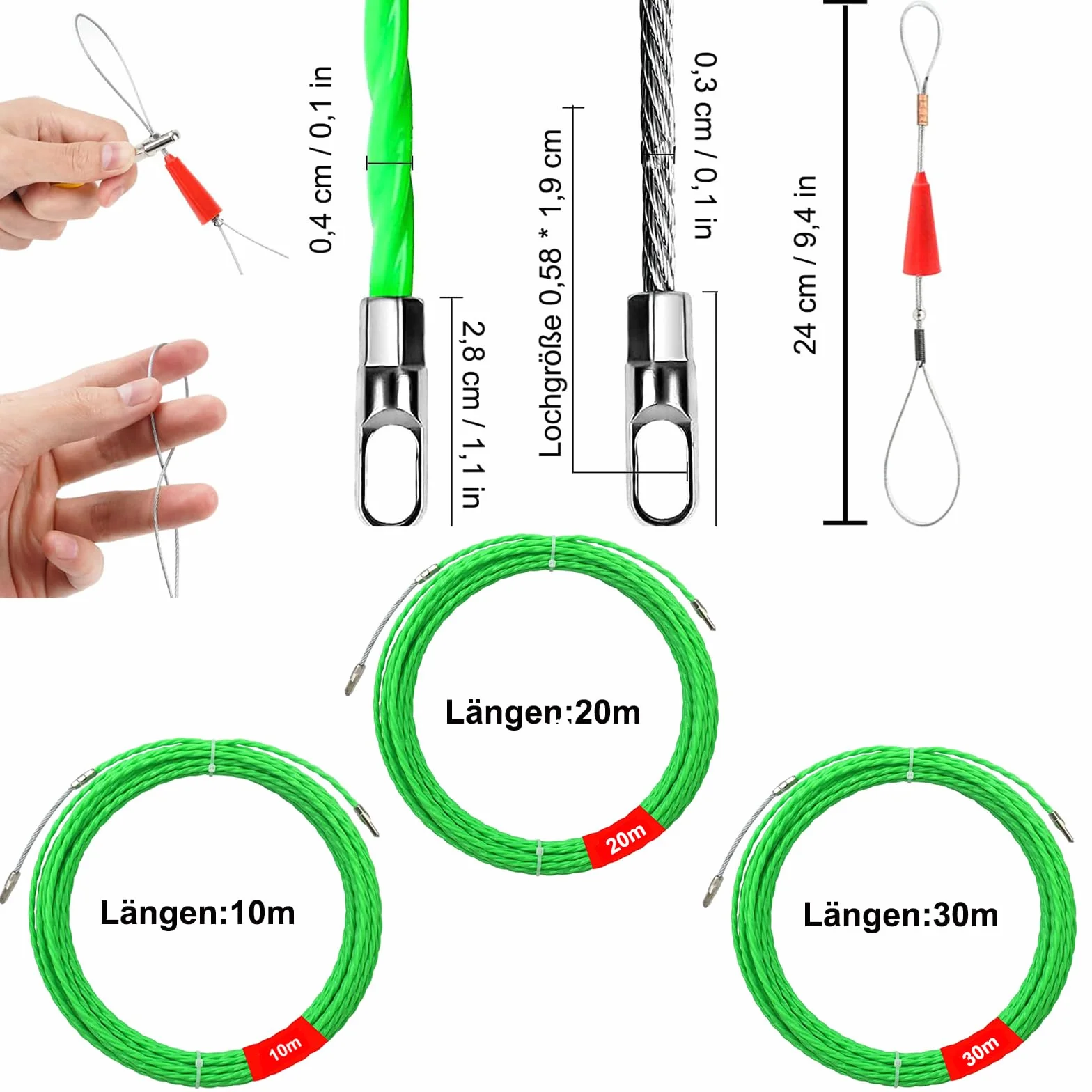 Sonda Elettricista, 10m Sonda Tiracavi, 4 mm Diametro Sonda Passacavi Professionale, Estrattore Cavi Per Cavi Elettricista, Sonda Tiracavi di Poliestere, per la Posa di Cavi di Condotti Vuoti