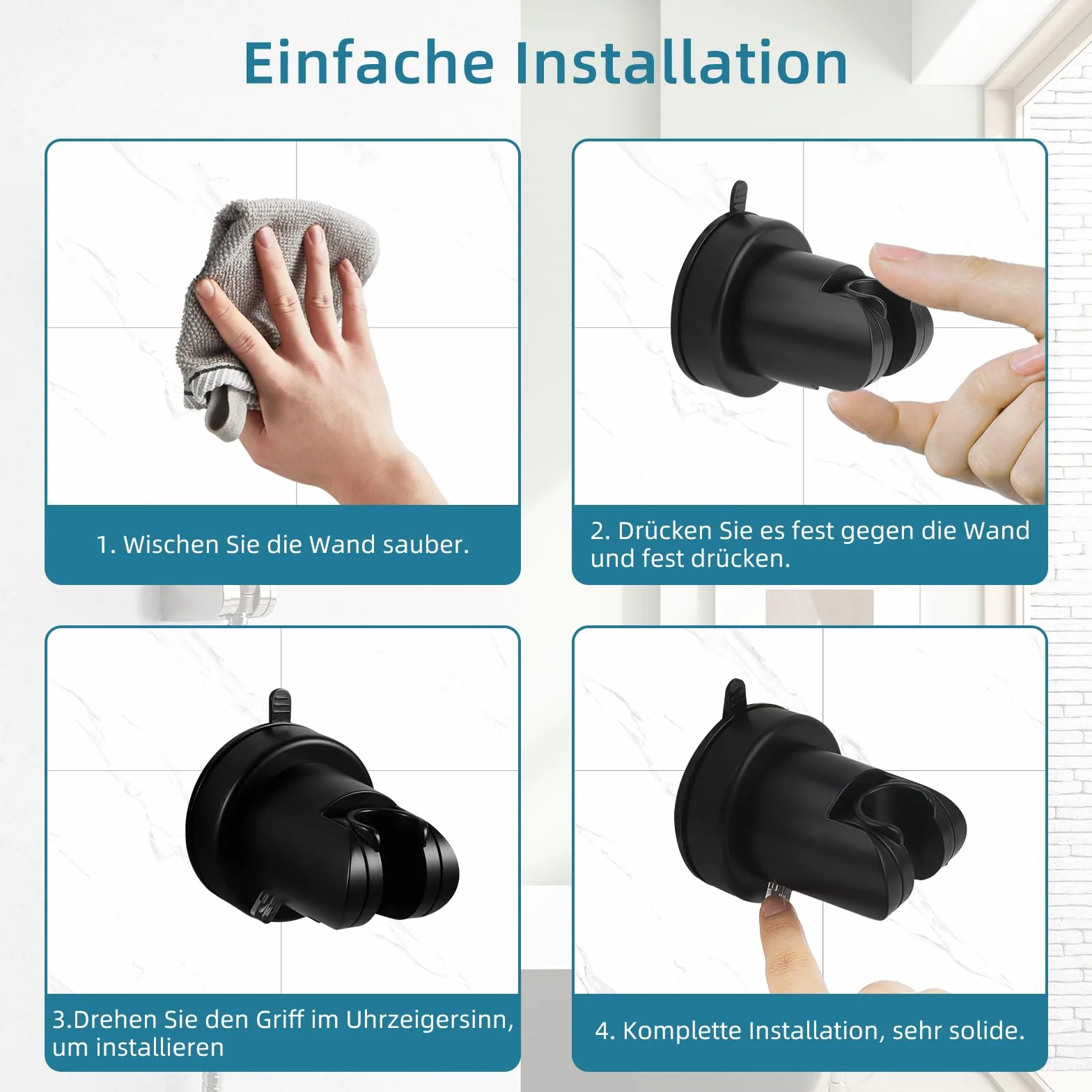 Supporto per soffione doccia con ventosa, supporto per doccetta rimovibile,Supporto per soffione doccia senza foratura,Supporto universale regolabile per soffione doccia in plastica ABS (nero)
