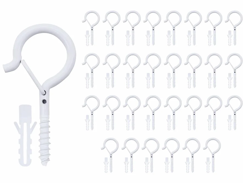 30PCS Ganci Avvitabili Ganci Q-Hanger, Ganci a Vite per Soffitto con Fibbia di sicurezza, Soffitto Chiusura Sicurezza Gancio, Gancio per Vite Acciaio Inossidabile, per Gabbia, Botanica (Bianco)