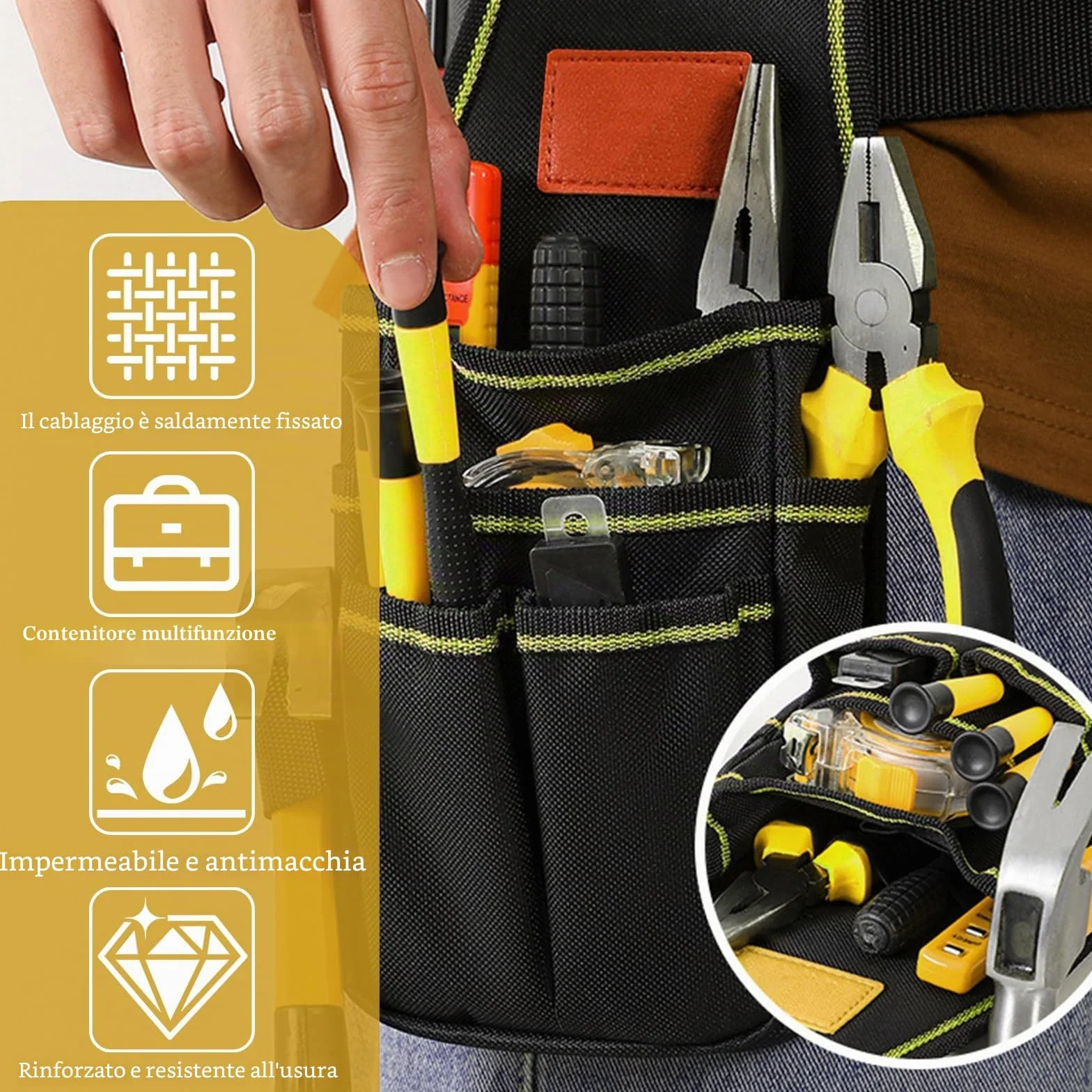 OMJMYY Marsupio Porta Attrezzi, Borsa da Cintura per Attrezzi Cintura Porta Attrezzi Multi Tasche in Tela Oxford Custodia per Elettricista Falegnami Giardinieri Manutenzione