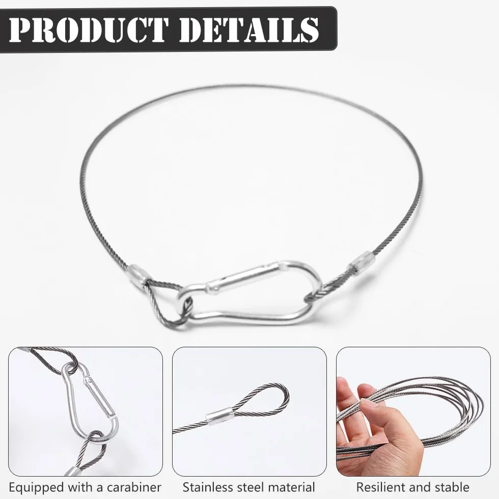Cavo in Acciaio Inossidabile di Sicurezza 50cm x 2mm Toroidal con Moschettone 10 Pezzi per Biciclette, Bagagli