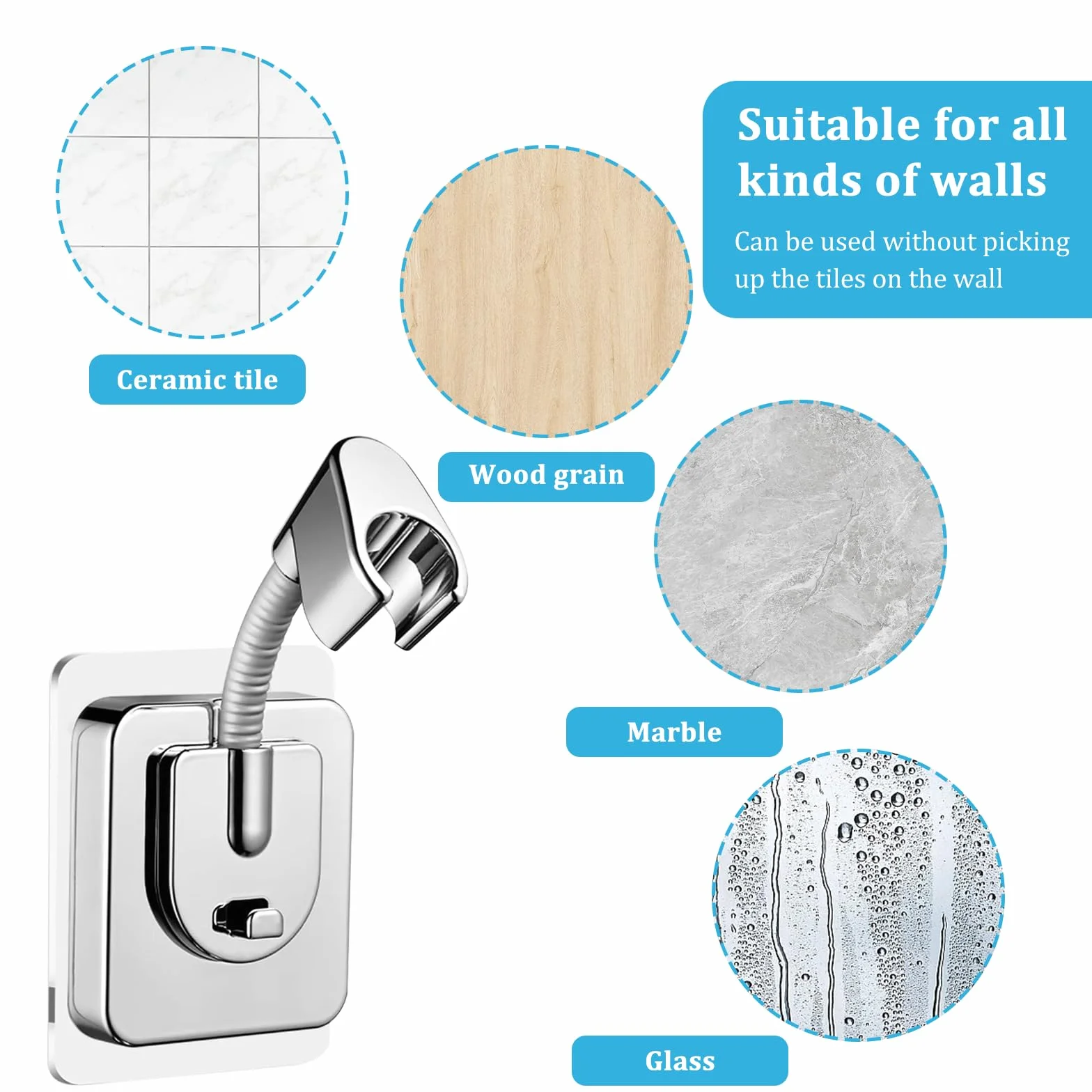 2 Pezzi Supporto per Soffione Doccia Senza Foratura con adattatore in silicone Supporto Doccia Adesivo per Bagno Supporto Universali Soffione Doccia Regolabil