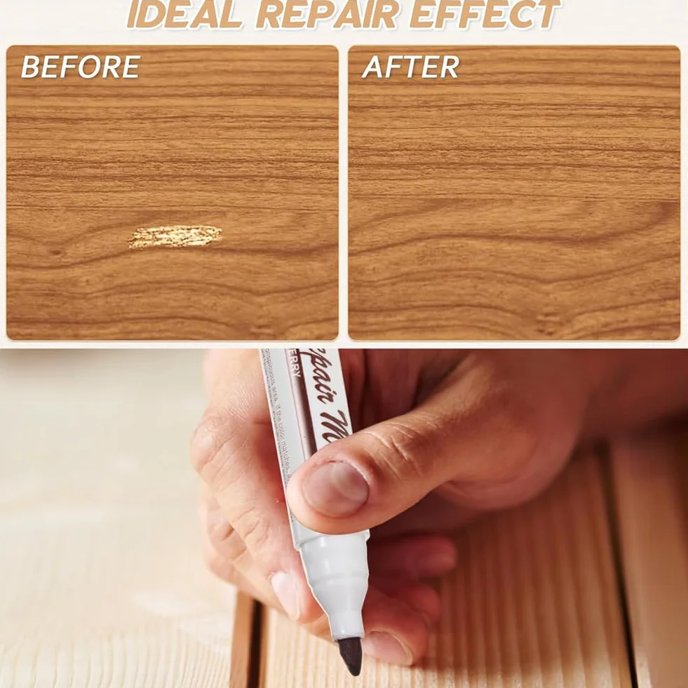 Pennarello Ritocco Legno,Parquet Ripara Graffi,Ripara Legno,Kit Riparazione Legno,Kit Riparazione Parquet,Wood Repair Kit,Floor Repair Kit,per Graffi,Macchie,Pavimenti,Armadietto,Tavolo,5 Pezzi