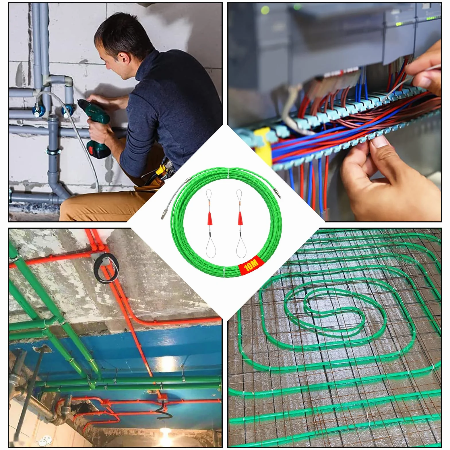 Sonda Elettricista, 10m Sonda Tiracavi, 4 mm Diametro Sonda Passacavi Professionale, Estrattore Cavi Per Cavi Elettricista, Sonda Tiracavi di Poliestere, per la Posa di Cavi di Condotti Vuoti