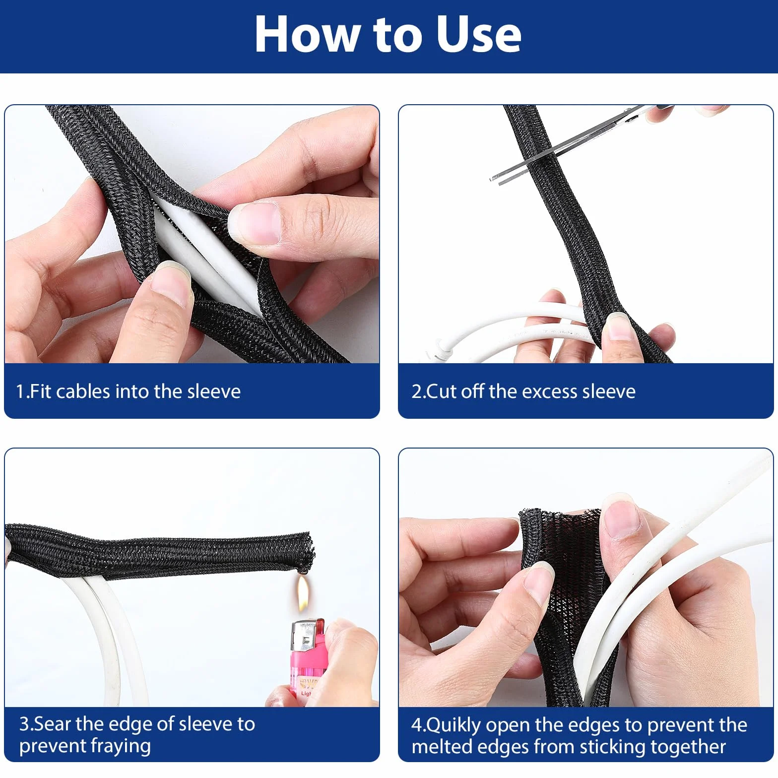 Romon 3m Guaina Cavi Intrecciata, 25-32 mm Flessibile Self-closing Raccogli Cavis, Tagliabile Nascondi Cable Management, Espandibile Copri Cables Elettrici per TV Computer Ufficio Casa Auto- Nero