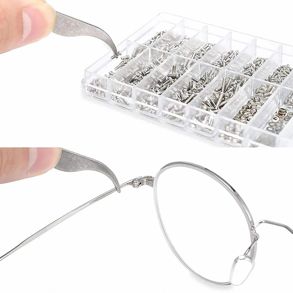 MMOBIEL 1000 pezzi in acciaio inox, micro viti, dadi, rondelle, occhiali da sole, set di riparazione con cacciavite e pinzette in metallo