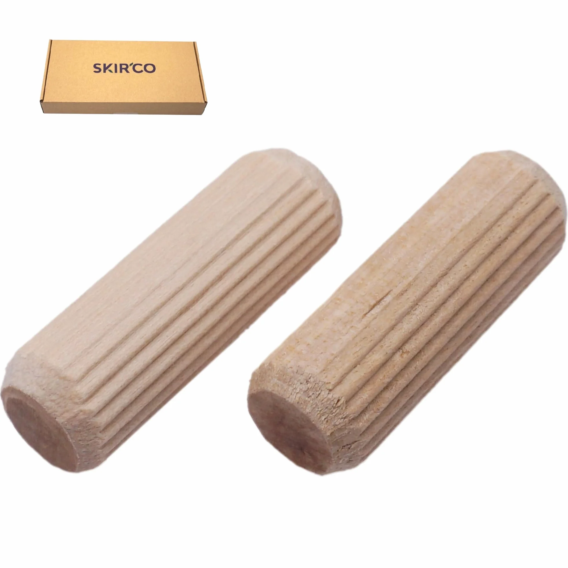 SKIR'CO (50 pezzi) Tasselli in Legno 12 x 35 mm, Tappi in Legno Scanalati, Perni Scanalati per Mobili, Tasselli Scanalati