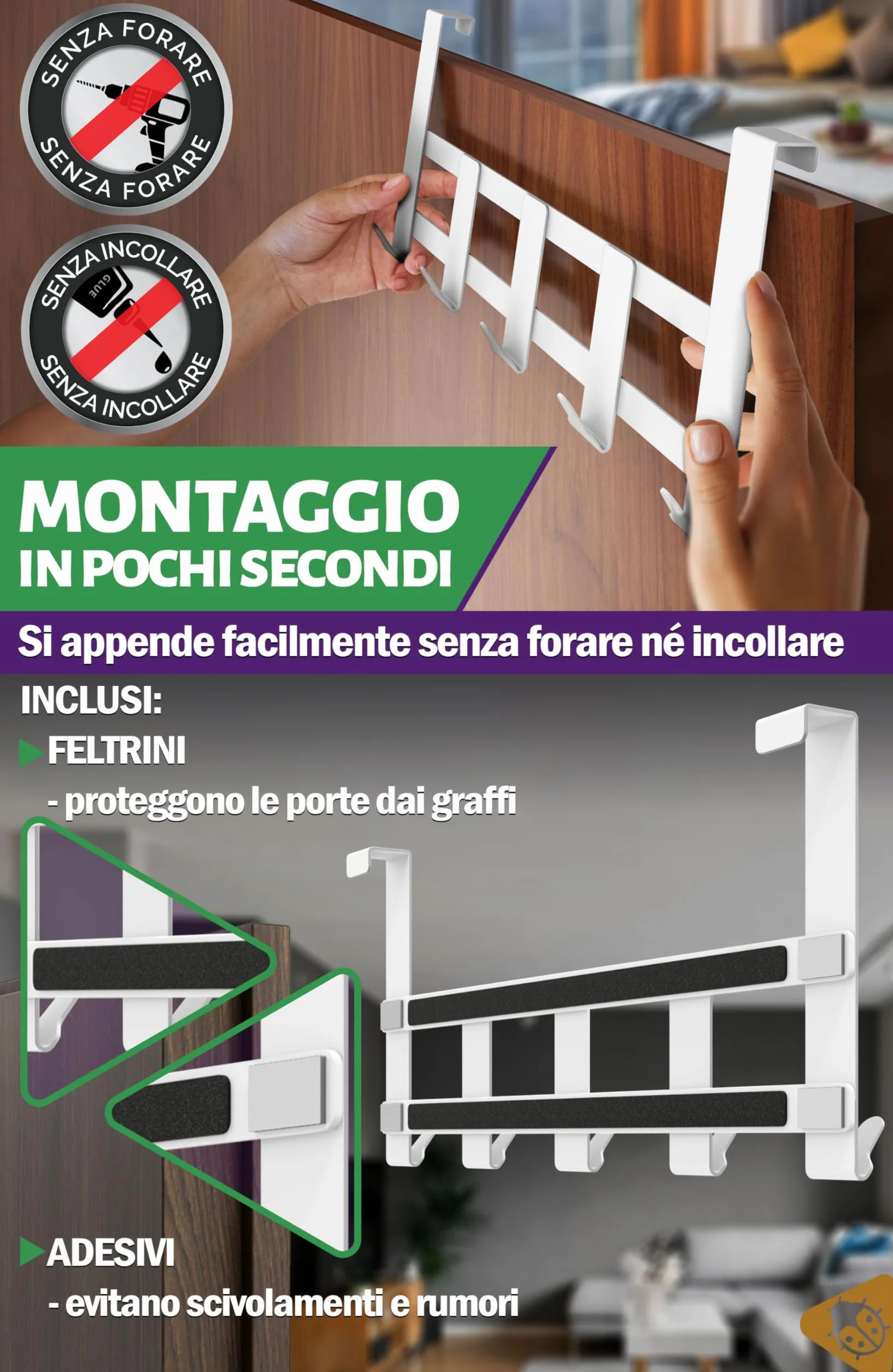 Menz Appendiabiti da porta 5 ganci bianco