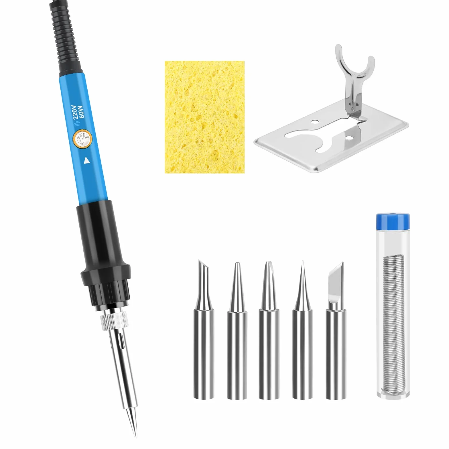 Saldatore Kit Professionale 60W Temperatura Regolabile 220-480°C con 5 Punte Saldatura Stagno