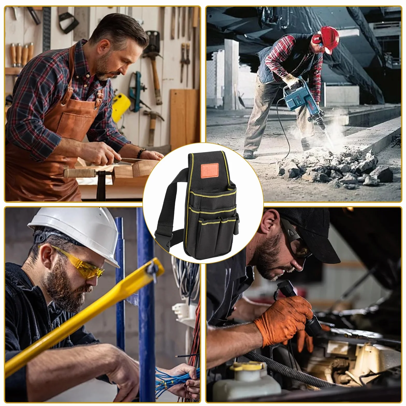 OMJMYY Marsupio Porta Attrezzi, Borsa da Cintura per Attrezzi Cintura Porta Attrezzi Multi Tasche in Tela Oxford Custodia per Elettricista Falegnami Giardinieri Manutenzione