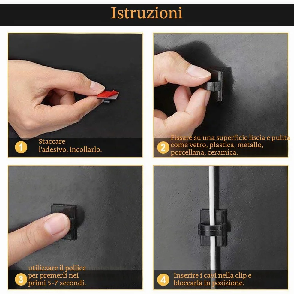 Fermacavi Adesivi 3M 100 Pezzi Clip per Cavi da Esterno Organizzatore Regolabile Nero