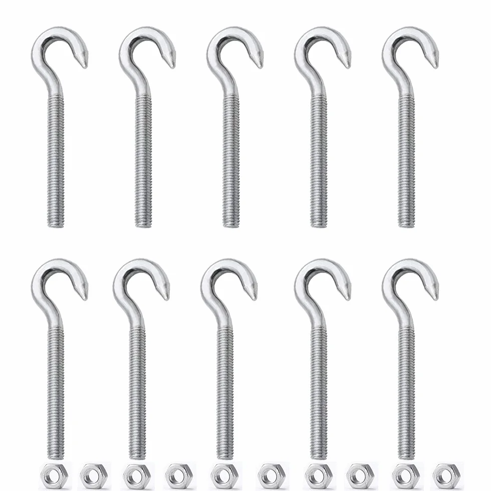 M6 Gancio a Vite Heavy Duty in Acciaio Inox con 10 Pezzi Noce per Soffitto Appendi Piante
