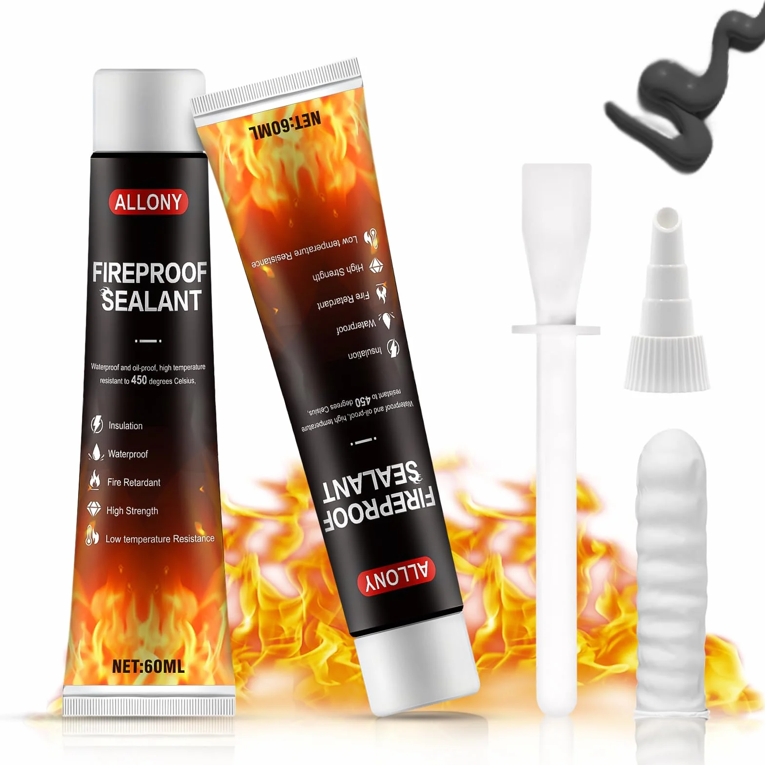 Silicone Nero Alte Temperature 120ml per Auto, Caminetti, Stufe, Forni