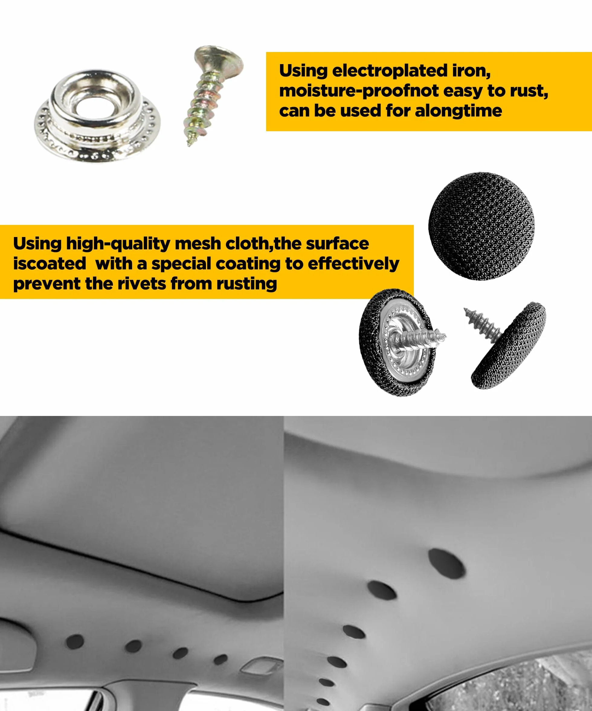 Kit Riparazione Cielo Auto 65PCS Fai Da Te Puntine Rivetti Nero