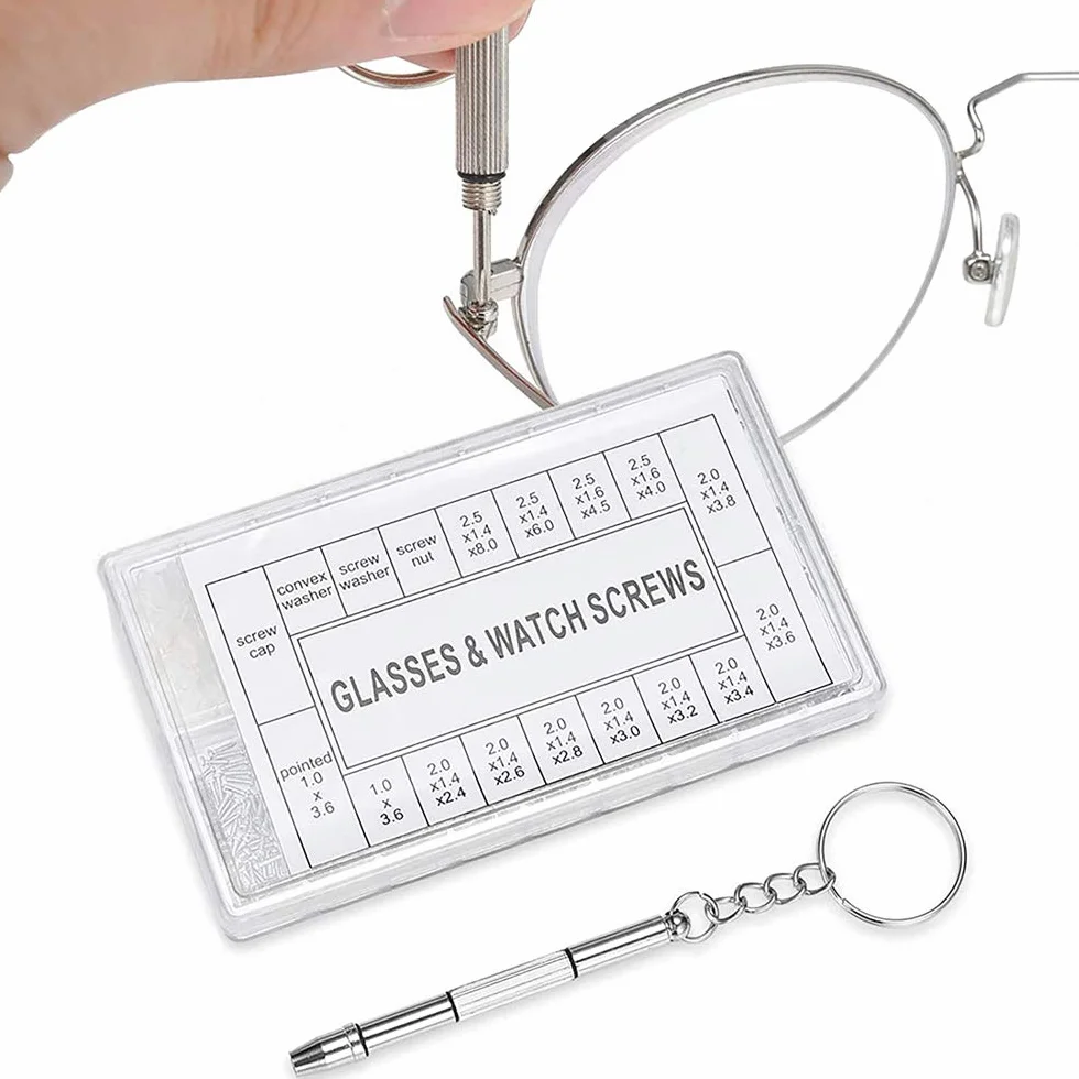 MMOBIEL 1000 pezzi in acciaio inox, micro viti, dadi, rondelle, occhiali da sole, set di riparazione con cacciavite e pinzette in metallo
