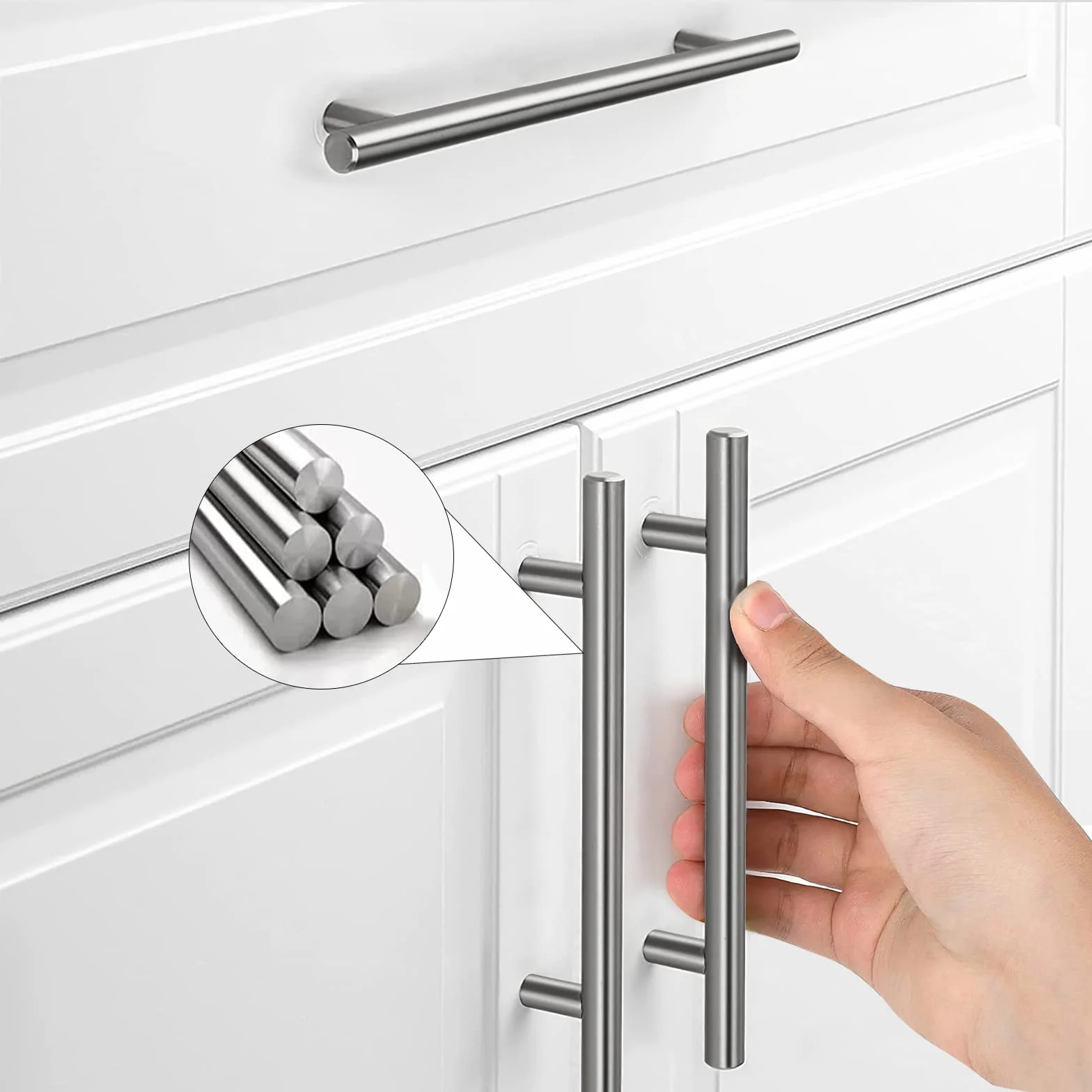 15 Pezzi Maniglie per Mobili da Cucina, per Armadietti Spazzolati Vuoti, in Acciaio Inox con Viti, Distanza Tra i Fori 128mm, per Cassetto Armadio Porta (198mm, Argento)