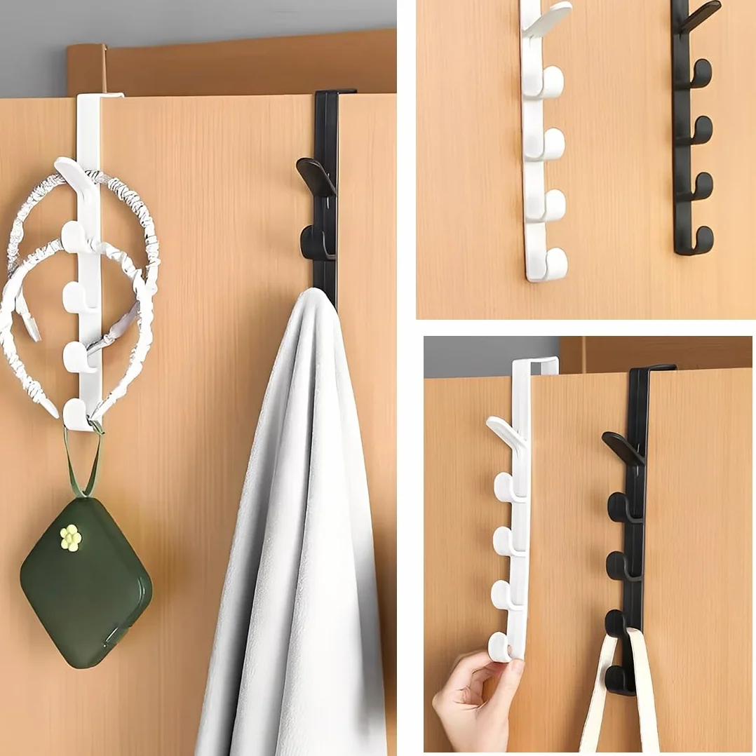 4 Pezzi Ganci Per Porta, Appendi Abiti Da Porta Senza Fori, Crogioni Per Abiti A Sospensione Per Porte, 5 Crogioni, Per Porte, Armadi, Creme, Bagni (Nero, Bianco, 4,5 * 26,5 cm)